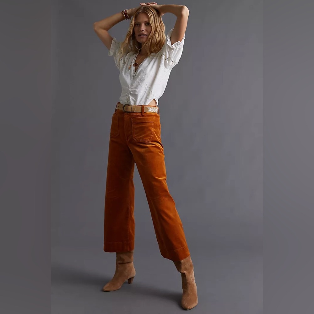 Anthropologie Maeve Colette Cropped Wide-Leg Corduroy Trousers Size 25